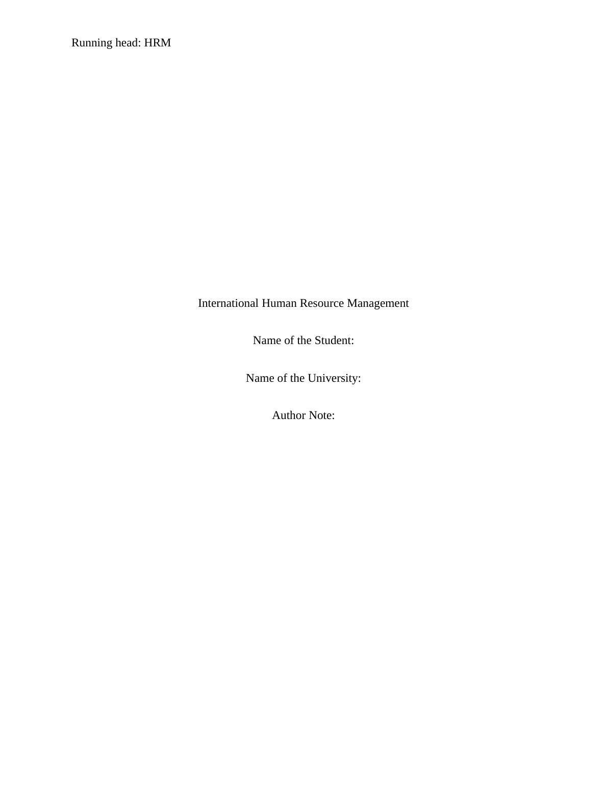 International Human Resource Management | Report_1
