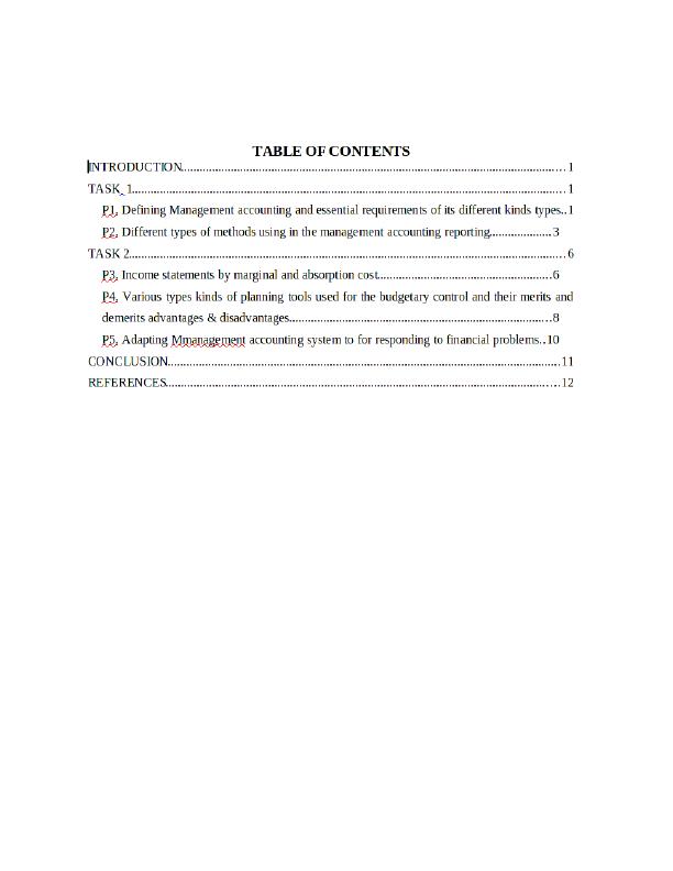 Management Accounting : Assignment Sample_2