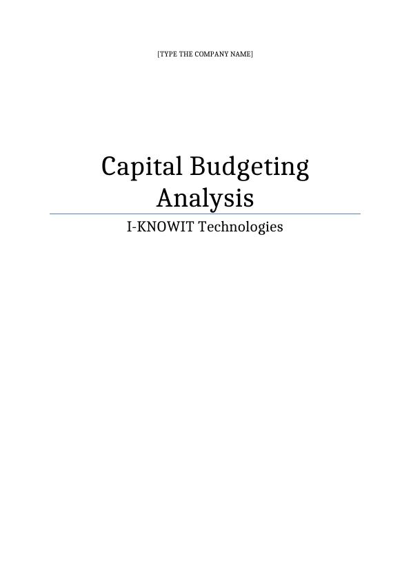Assignment on Capital Budgeting Analysis_1