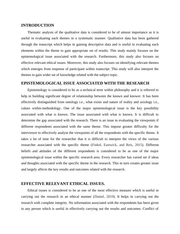 Thematic Analysis of Epistemological Issues and Ethical Concerns in ...