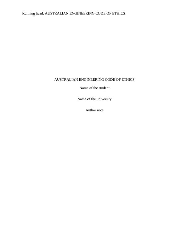 Australian Engineering Code of Ethics Report Australian Engineering Code of Ethics Report