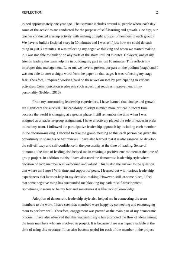 reflection on leadership and membership essay