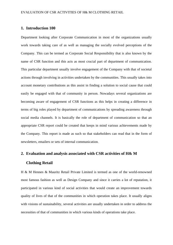 Evaluation of CSR Activities of H& M Clothing Retail_6