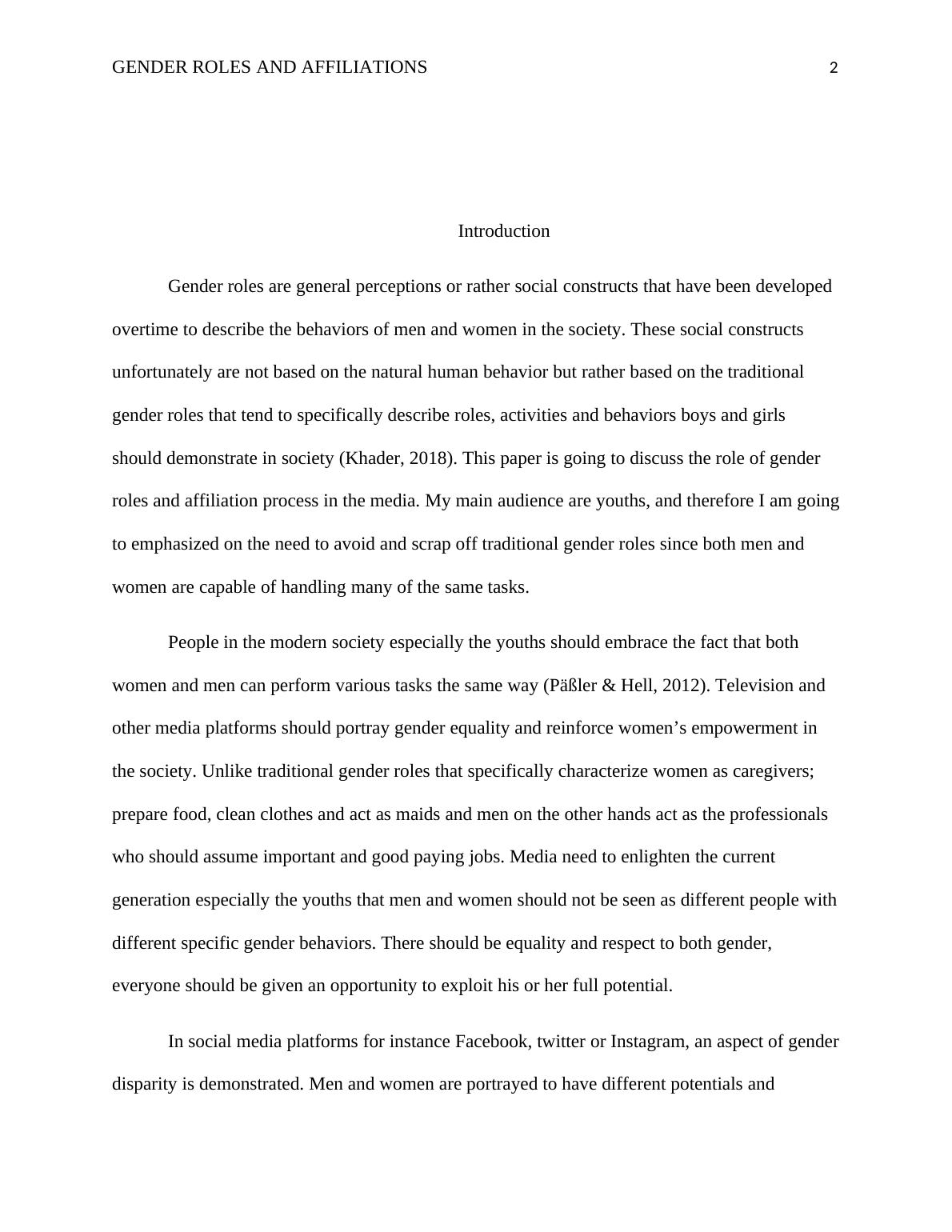 gender roles in society research paper