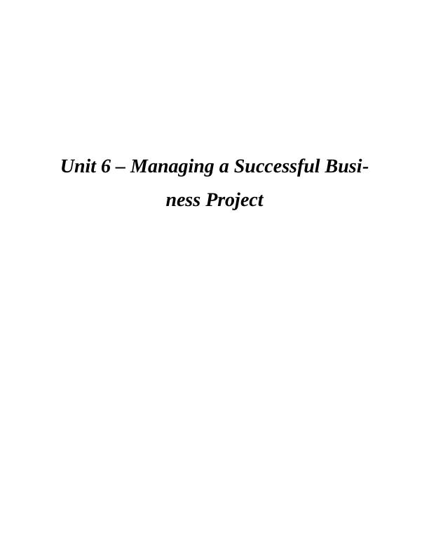 Unit 6 – Managing a Successful Business Project Assignment_1