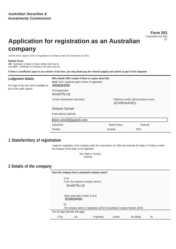 Application  for Registration as an Australian Company - Sample PDF 2022_1