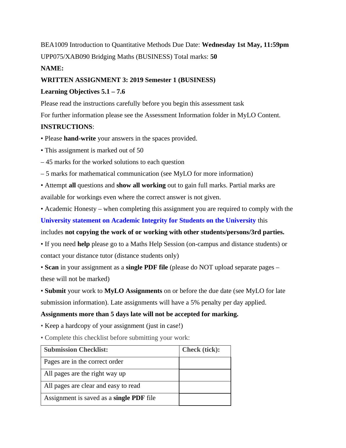 Introduction To Quantitative Methods Assignment | Desklib