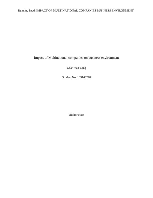 Impact of Multinational companies on business environment_1
