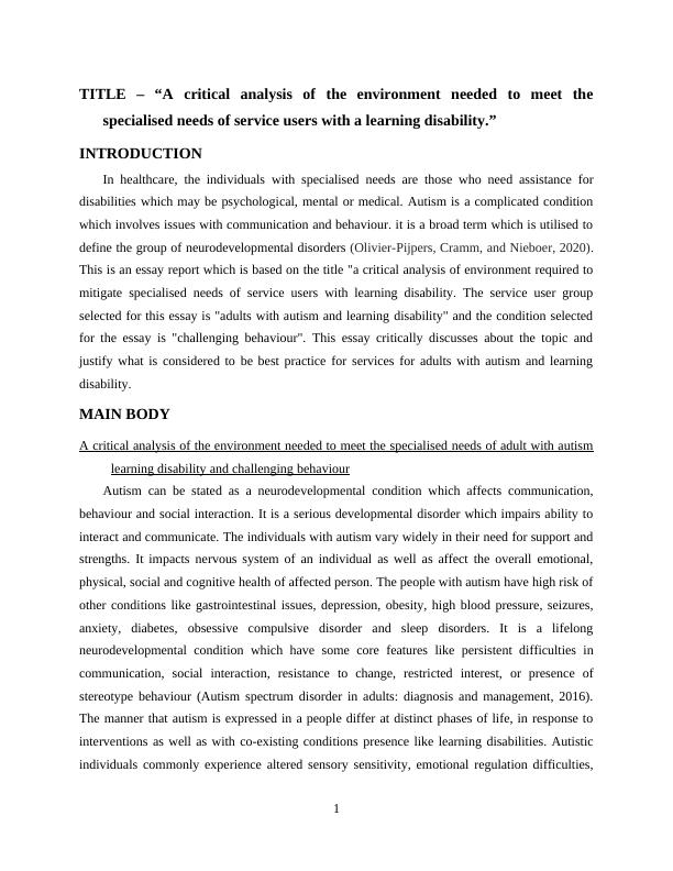 A critical analysis of the environment needed to meet the specialised needs of adult with autism learning disability and challenging behaviour_3