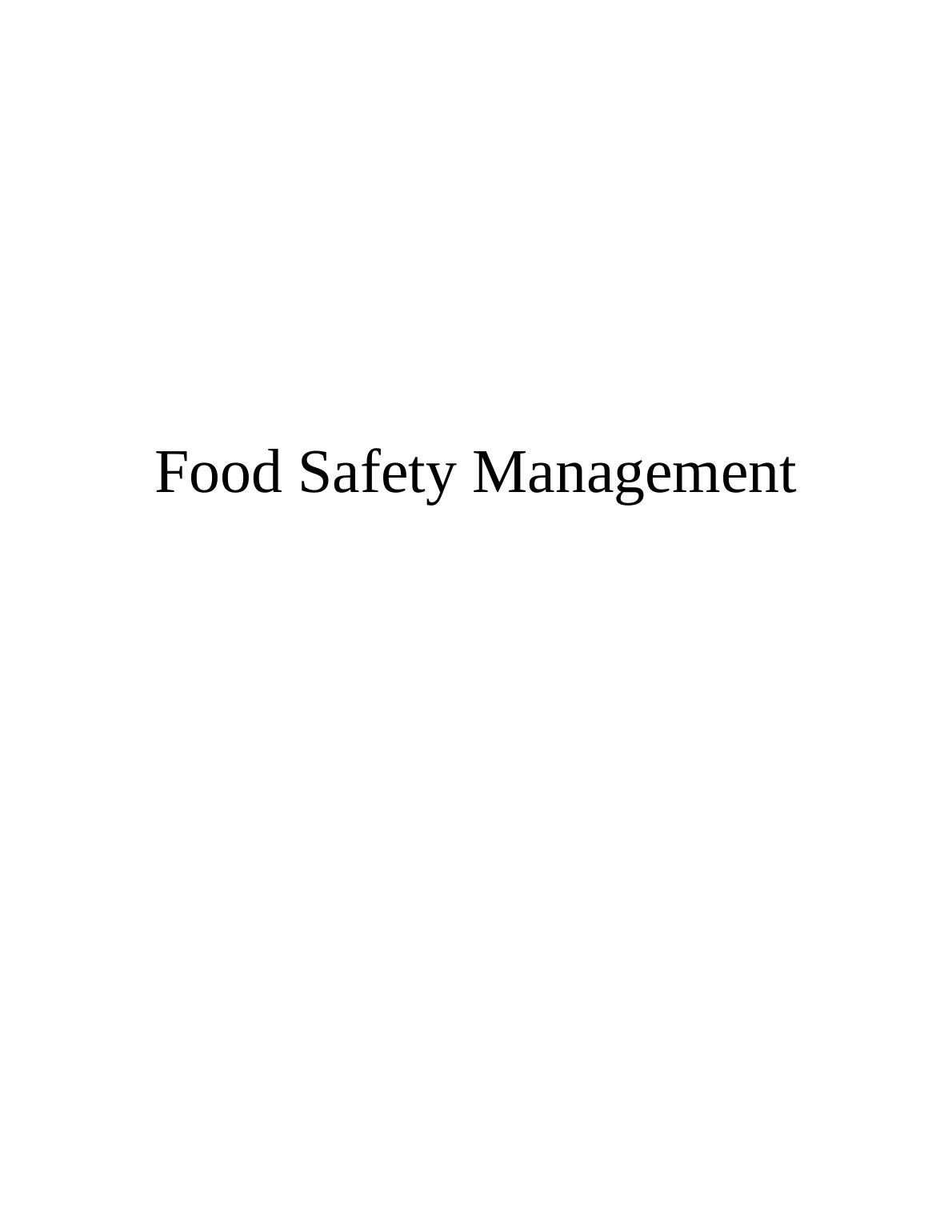 (Doc) Food Safety Management Assignment Solution_1