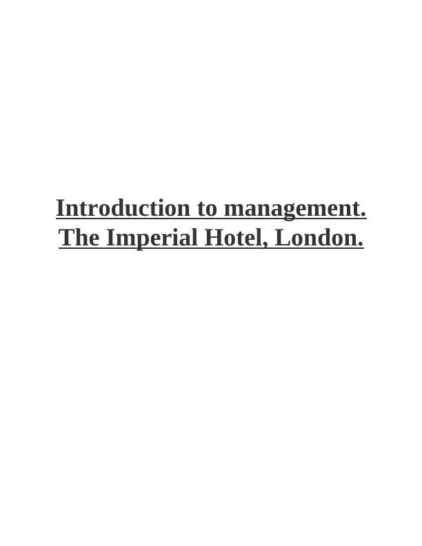 Essay on Management Plan of Imperial Hotel_1