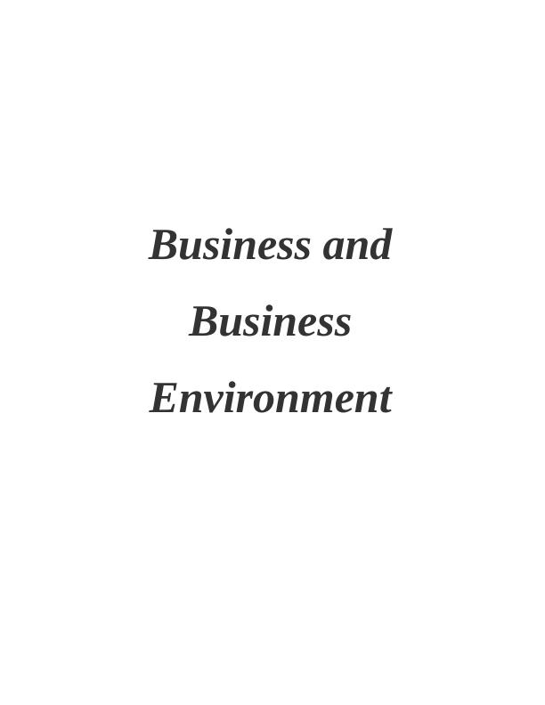 Business Environment Assignment - Sample_1