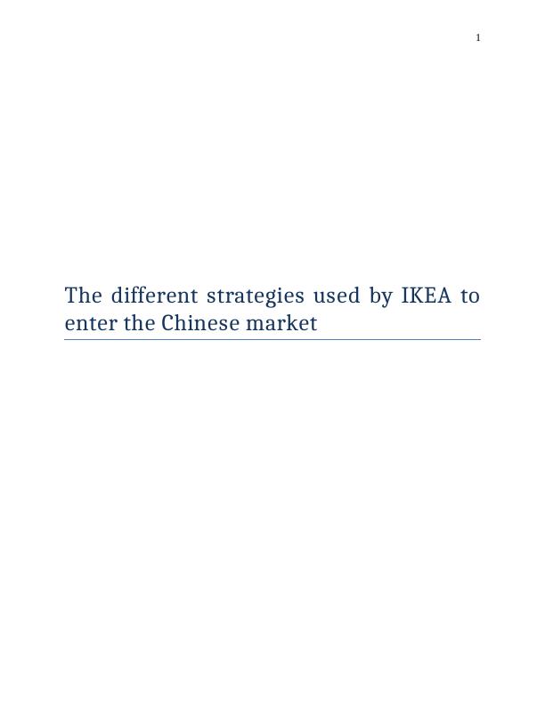 Strategies Used by IKEA to Enter the Chinese Market_1