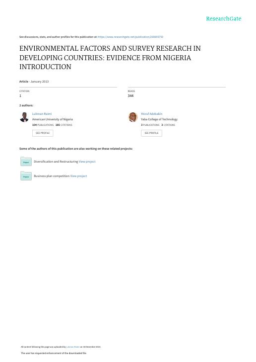 Environmental Factors and Survey Research in Developing Countries: Evidence from Nigeria_1