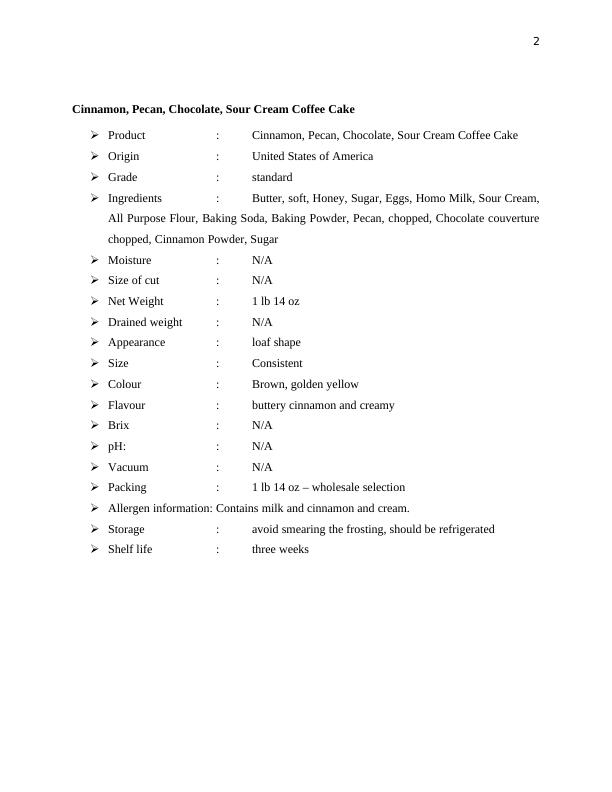 Purchase Specification for Cinnamon, Pecan, Chocolate, Sour Cream Coffee Cake_2
