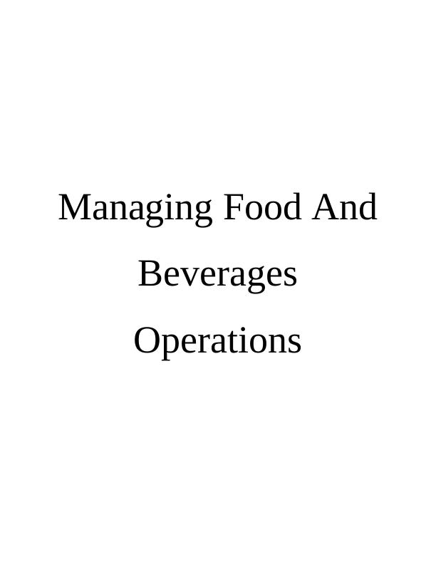 Managing Food and Beverages Operations Assignment - McDonald_1