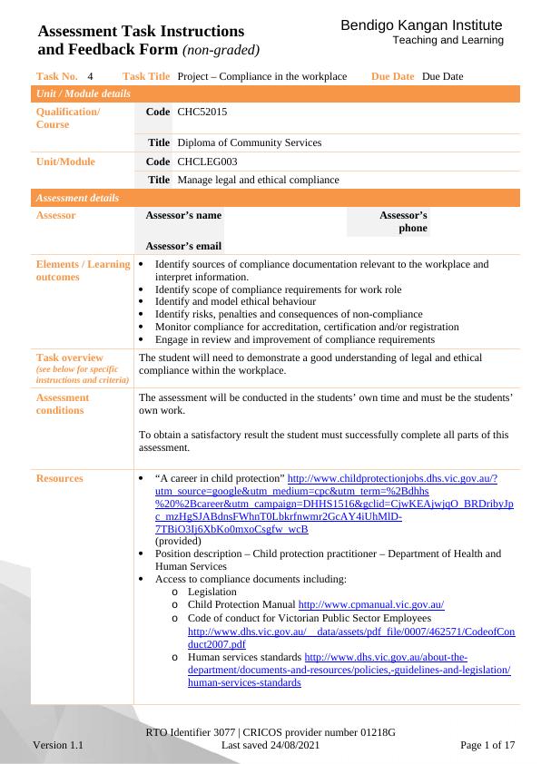 CHCLEG003 Manage legal and ethical compliance Assessment_1