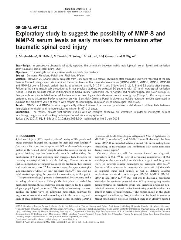 MMP-8 and MMP-9 serum levels as early markers for remission after traumatic spinal cord injury_1