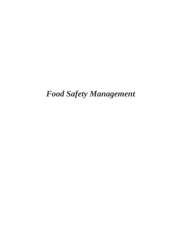 Food Safety Management - Assignment Solved_1