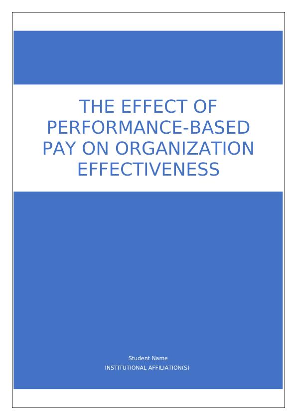 Performance Based Pay on Organization Effectiveness_1
