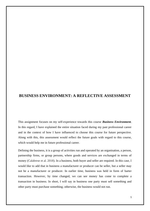 Business Environment: A Reflective Assessment_1