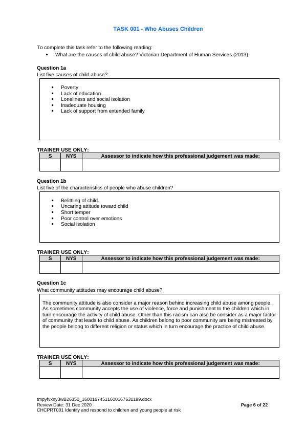 Identify And Respond To Children At Risk - Case Scenarios & Report