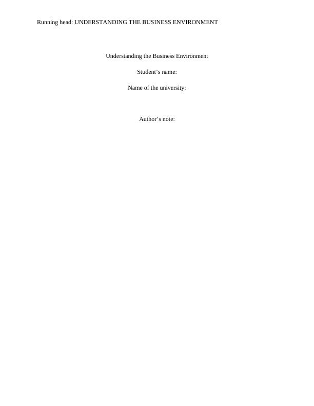 Understanding the Business Environment  Assignment_1