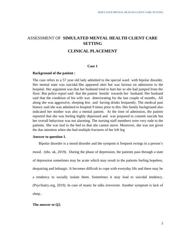 Simulated Mental Health Client Care Setting - Assessment_2