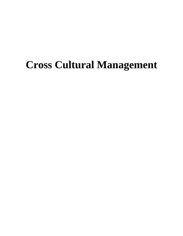 Cross Cultural Management: Assignment_1