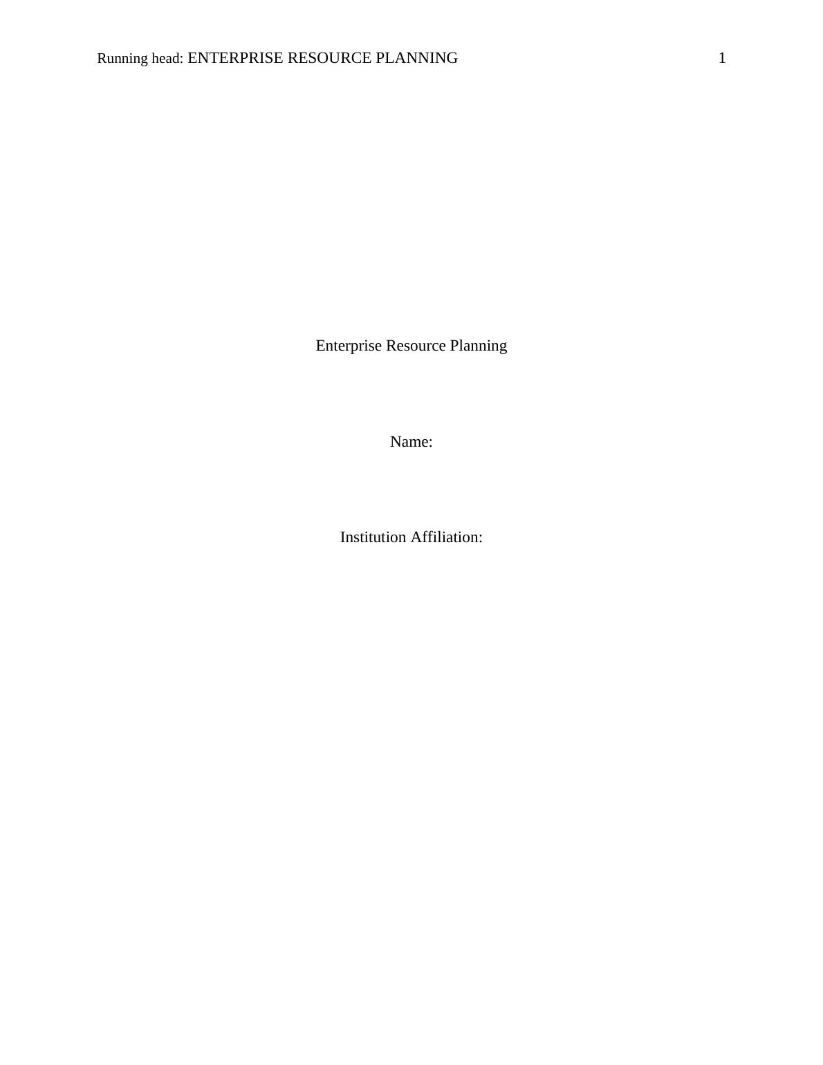 Enterprise Resource Planning (ERP) Assignment_1