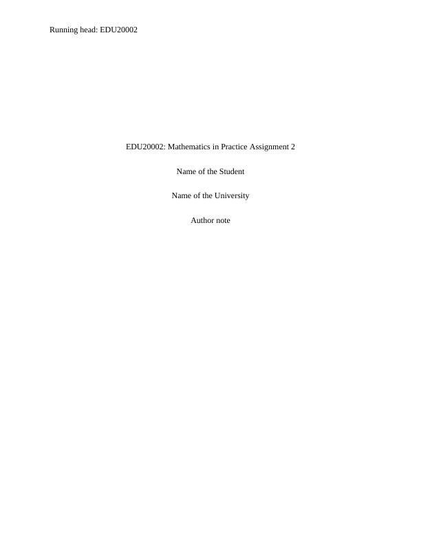 EDU20002 Early Mathematical Thinking Report_1