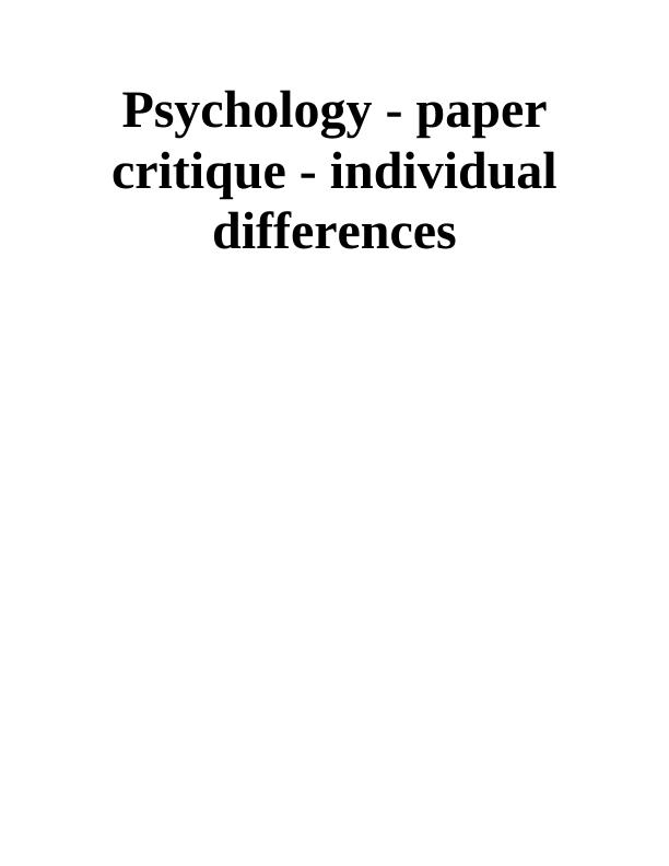 Psychology - Paper Critique_1