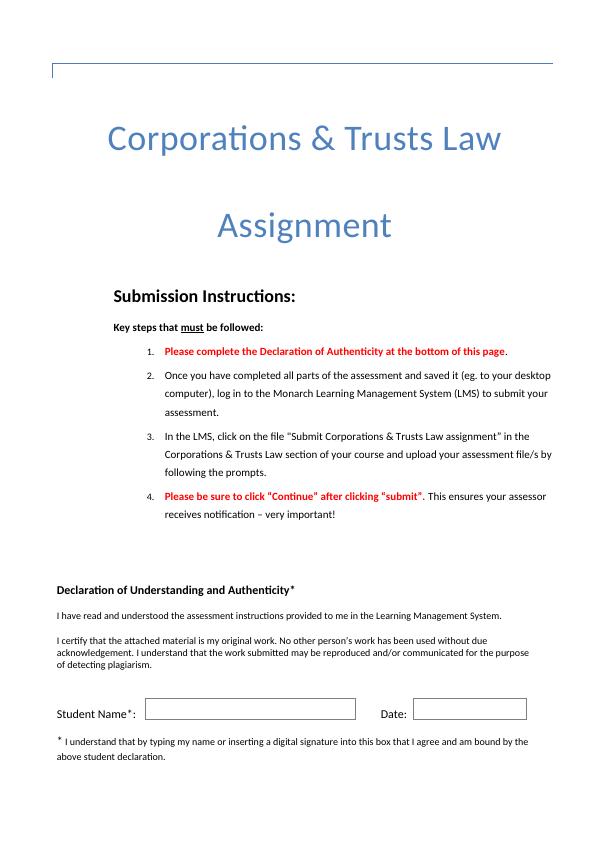 Corporations & Trusts Law Assignment_1