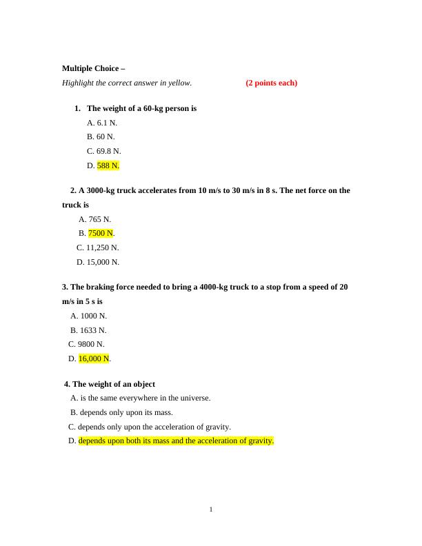 Assignment Multiple Choice Question and Answer Physics_1