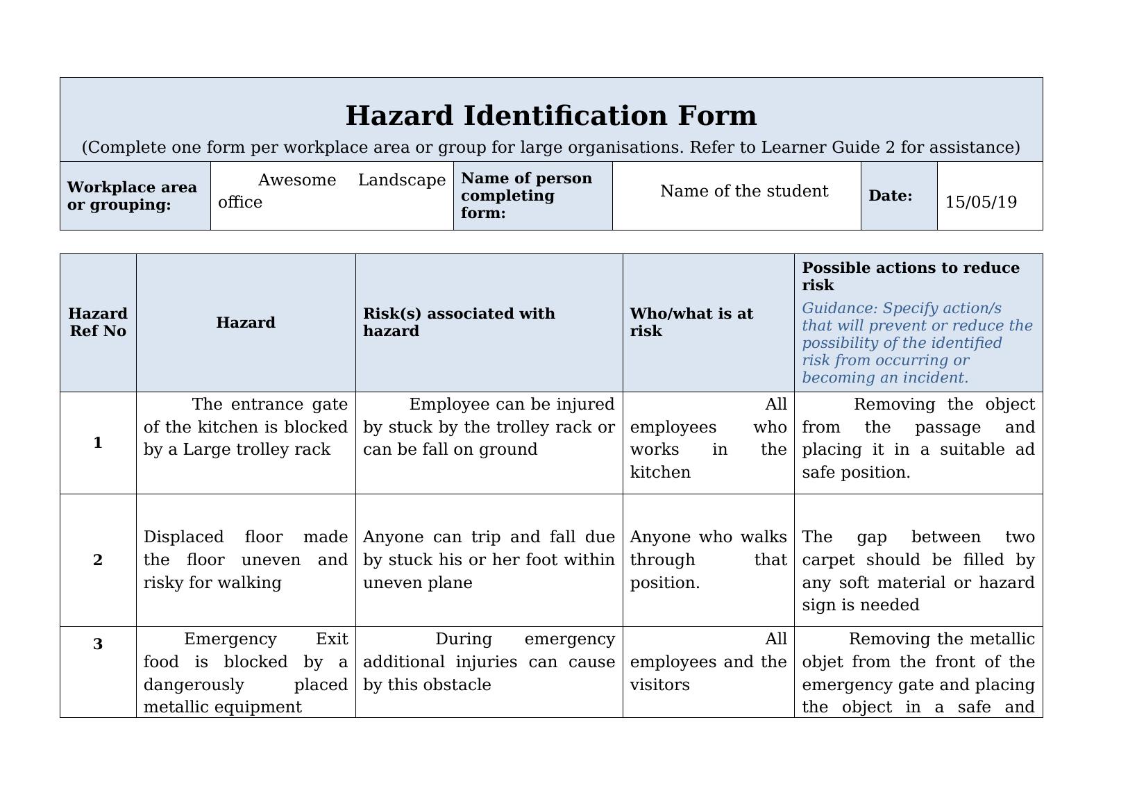 Hazard Identification Form - Desklib