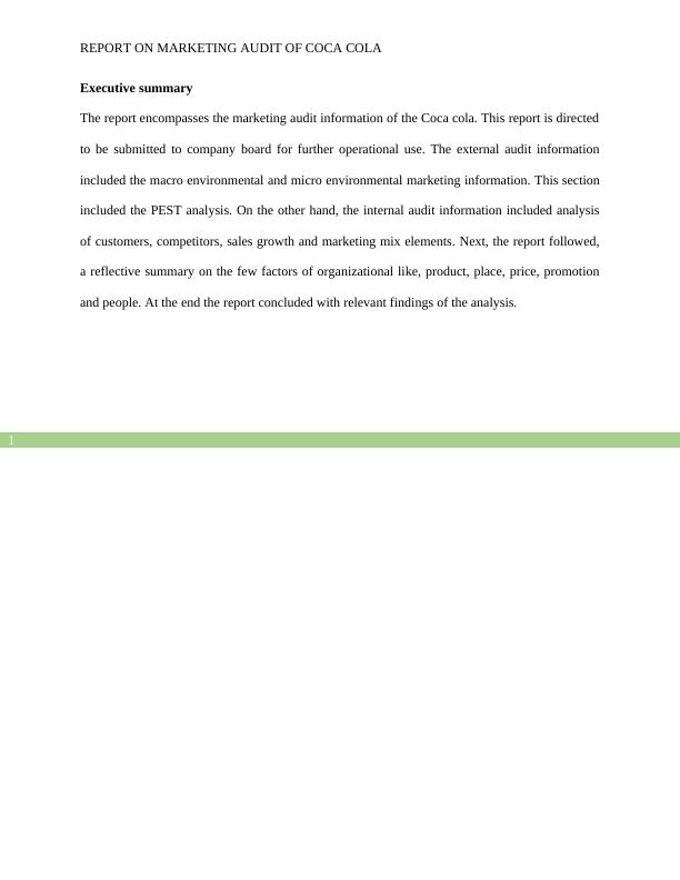 Report on Marketing Audit of Coca Cola_2