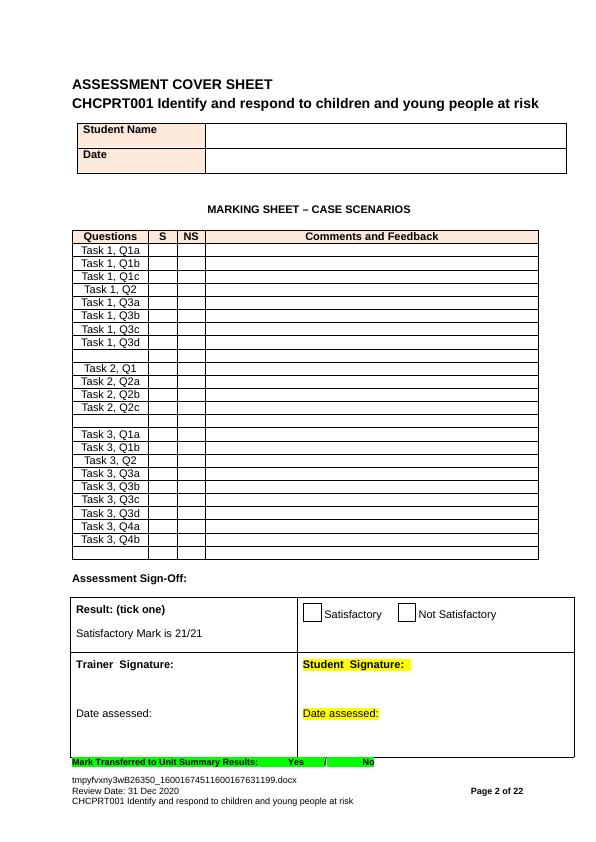 Identify and Respond to Children at Risk Case Scenarios & Report
