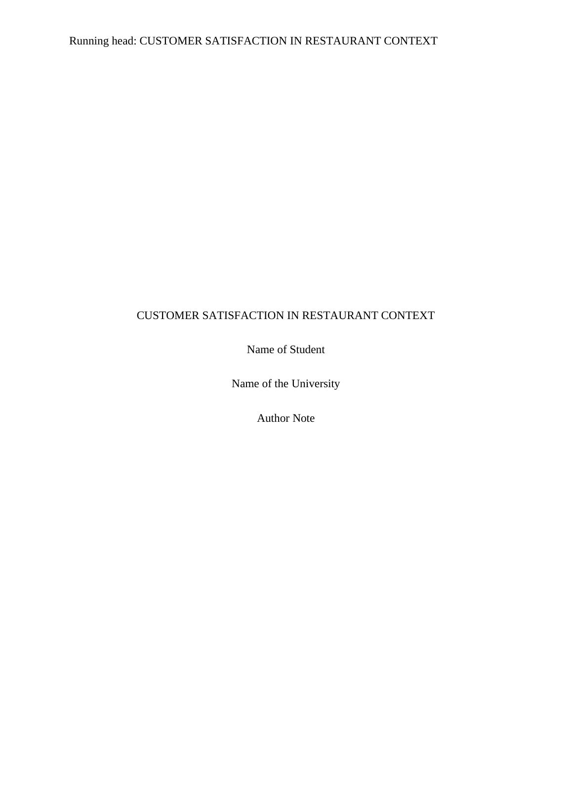 customer satisfaction in restaurant thesis