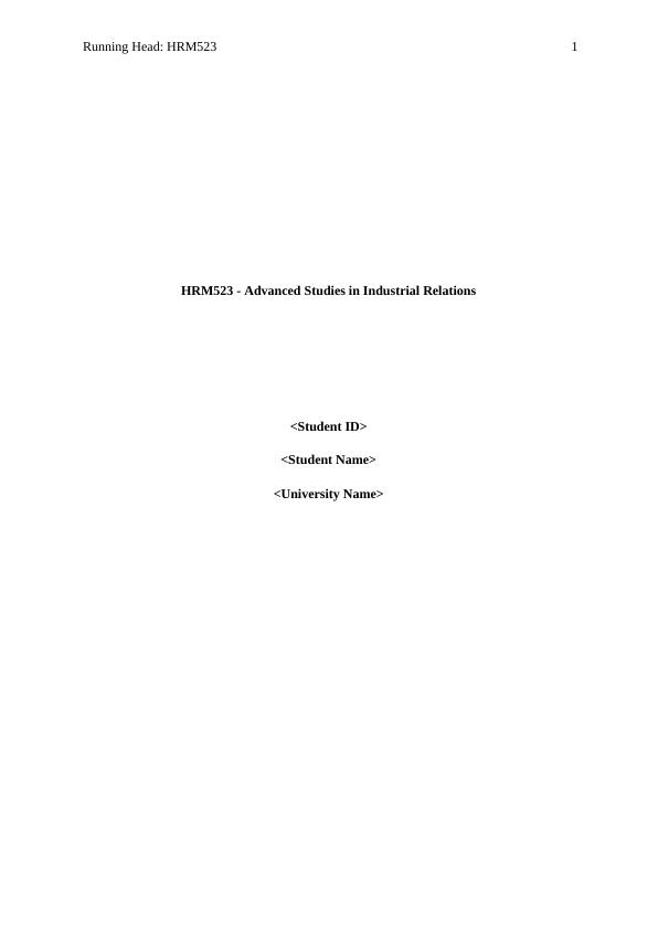 HRM523 : Advanced Studies in Industrial Relations_1