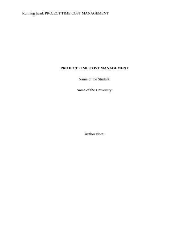 Project Time Cost Management Analysis 2022_1