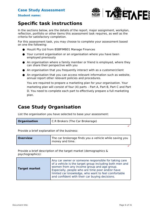 Develop Marketing Plan for C.R Brokers - BSBMKG609, Case Study Assessment_6