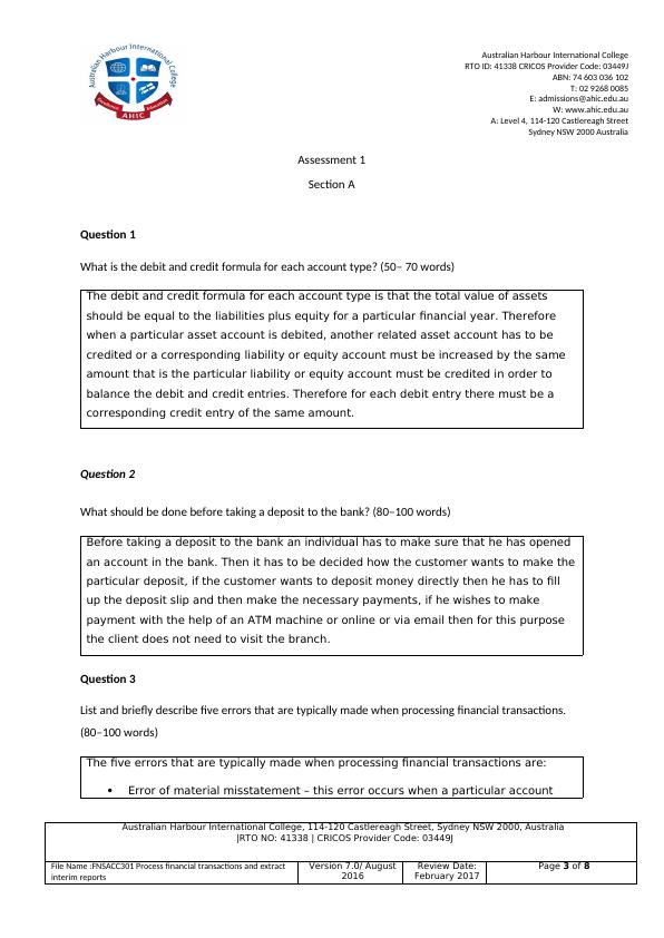 FNSACC301 Process Financial Transactions and Extract Interim Report_3