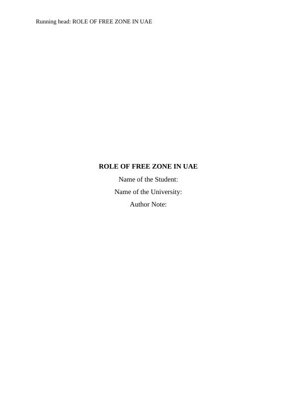 ROLE OF FREE ZONE IN UAE Assignment_1