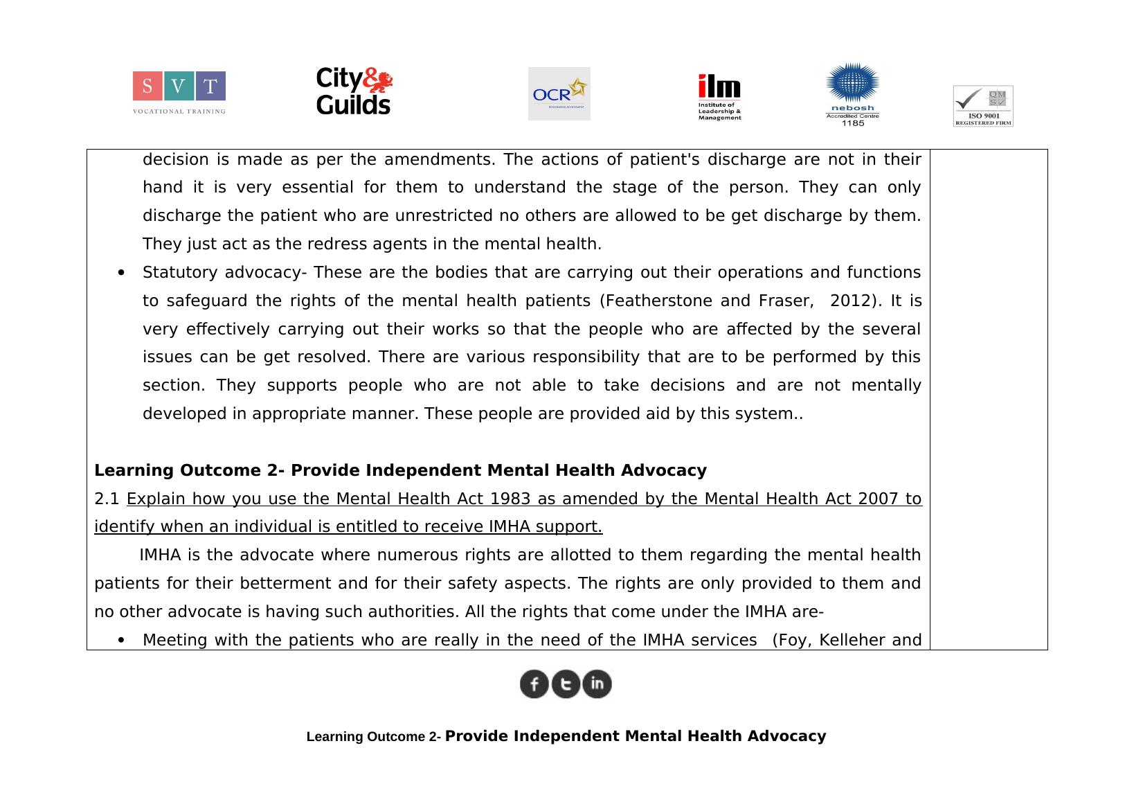 Health and Social Care Assignment: Mental Health Advocacy_8