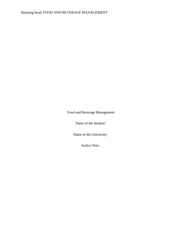 Assignment on Food and Beverage Management_1