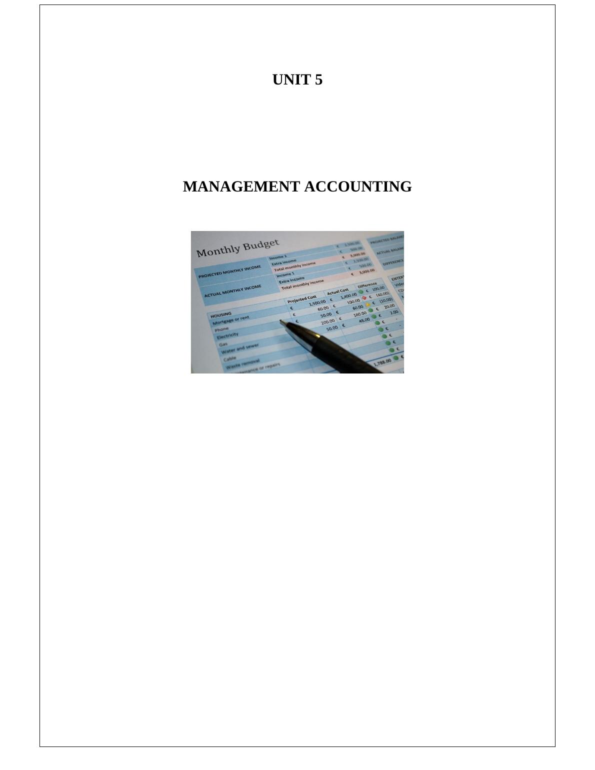 unit 5 management accounting level 4 assignment