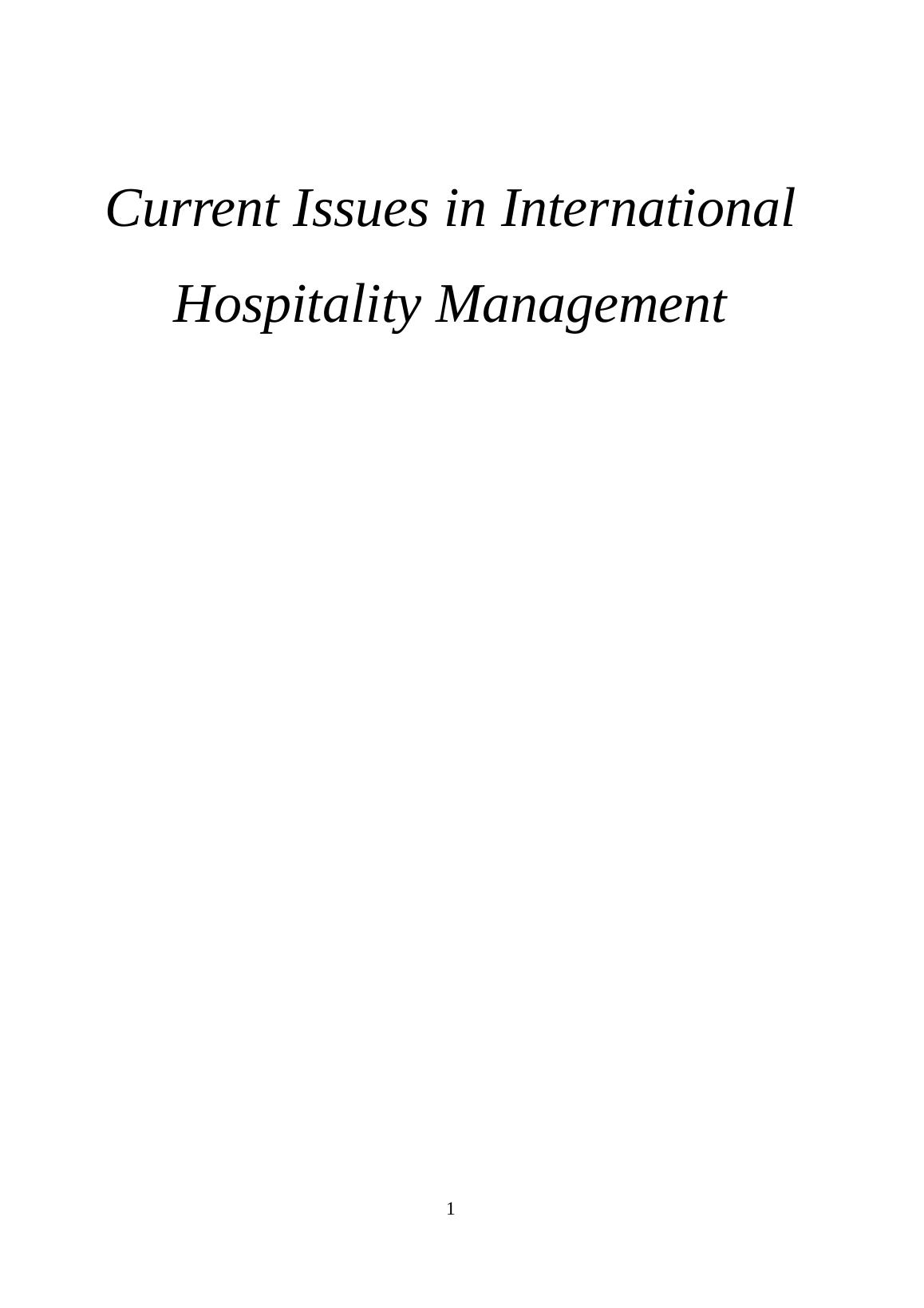 Current Issues in International Hospitality Management  - Assignment_1