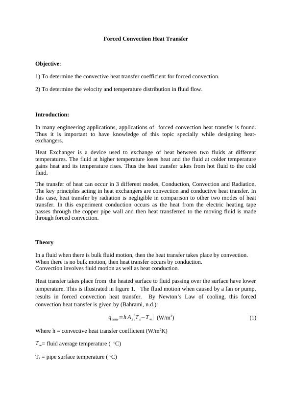 Forced Convection Heat Transfer: Theory, Apparatus, and Results_1