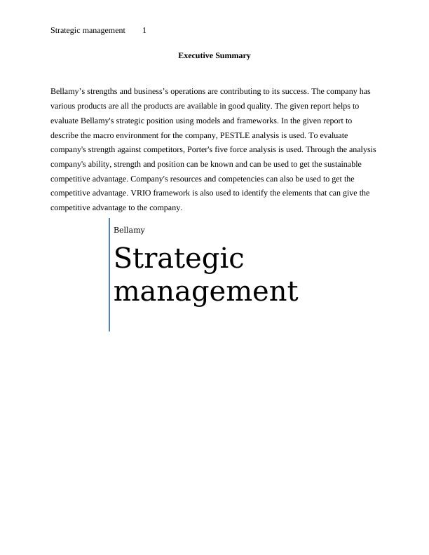 Bellamy Strategic Management Executive Summary_2