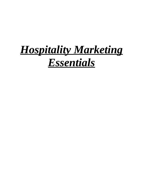 Hospitality Marketing Essentials -  McDonald  Assignment_1